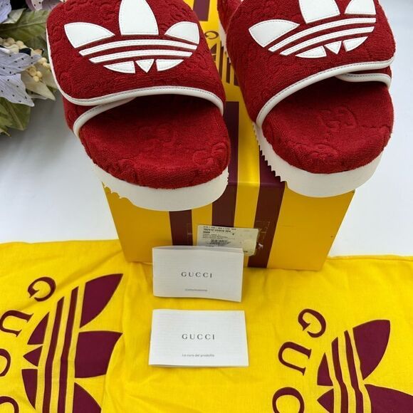 Men’s Gucci X Adidas, GG monogram, limited edition slides size 8, made in Italy - Picture 3 of 8